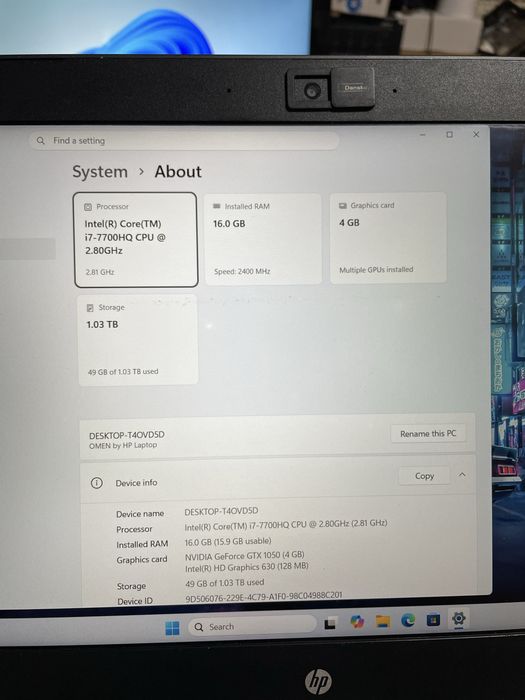 Laptop Gaming HP Omen 15,  i7-7700Hq, 4gb video, 16gb ram, ssd