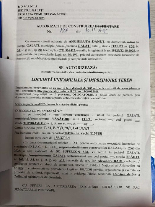 Teren 550 mp cu proiect și autorizație de construire incluse