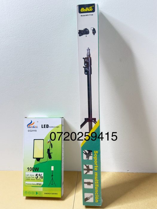 Lampa de Camping, Pescuit 100W - 12V cu LED COB, reglabila cu suport