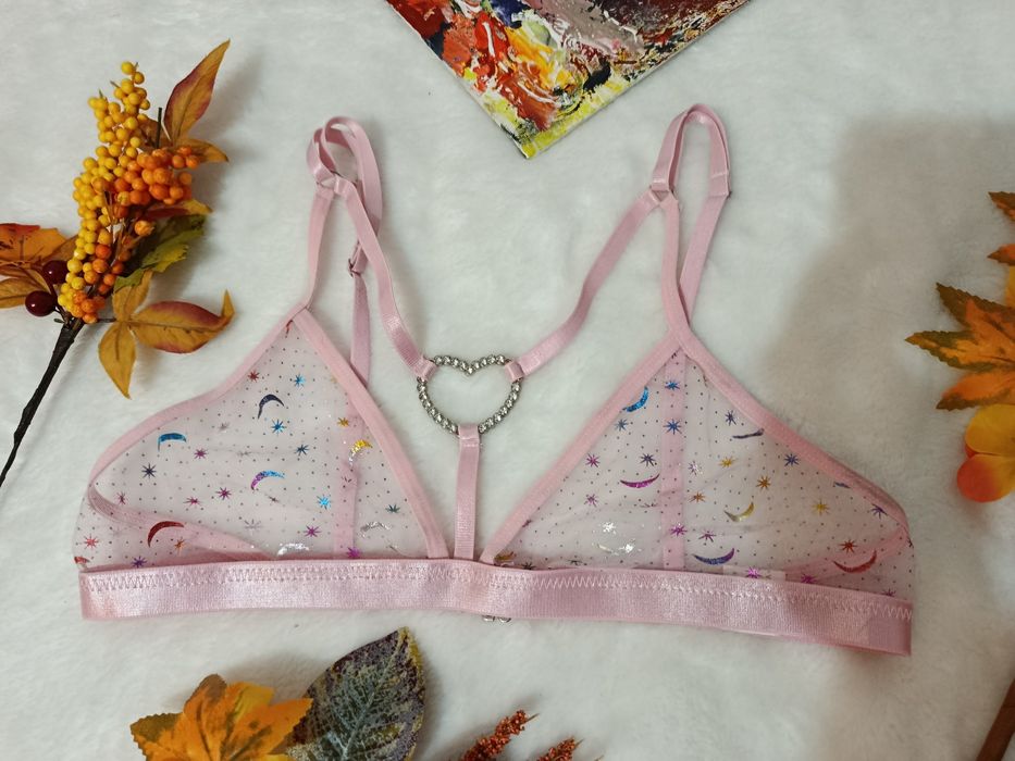 Sutien bustiera fantasy bondage Japan style roz cu steluțe și luna mărimea XS-S bust mic