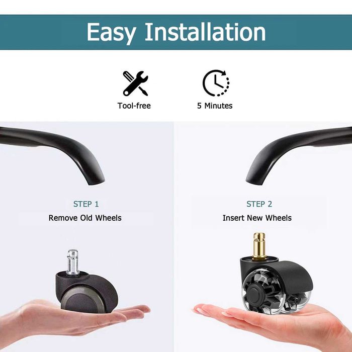 Set de 5 roți pentru scaune de birou 10 x 22 mm