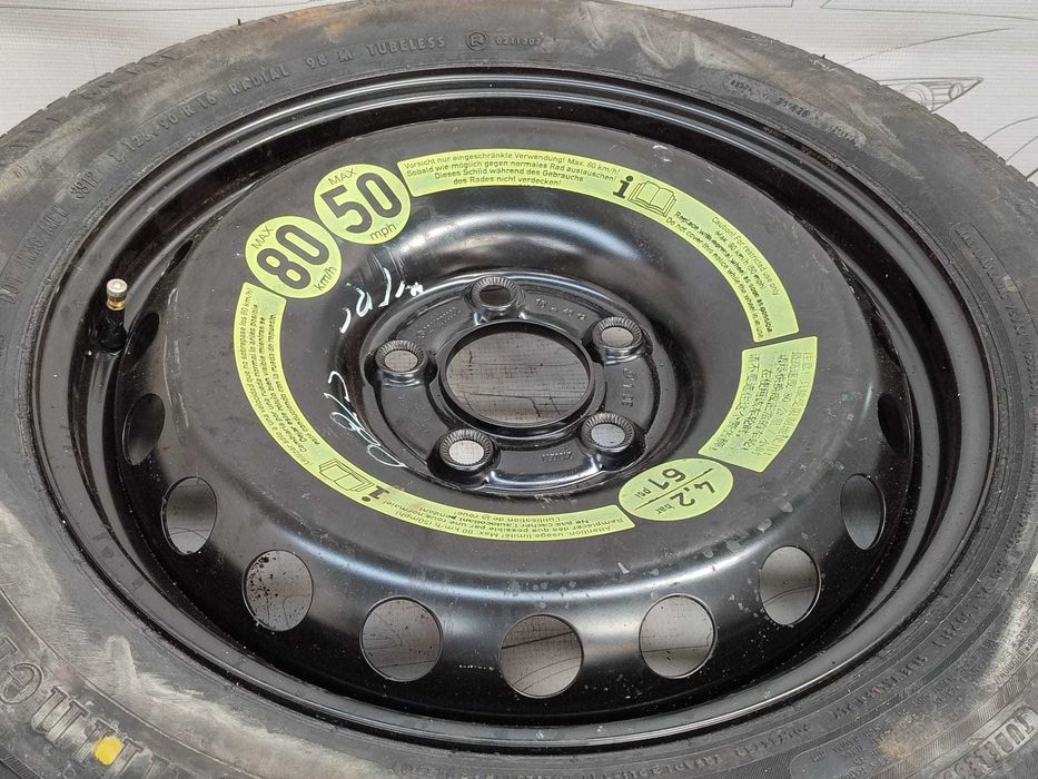 Roată de rezervă slim 5x112 T125/90 R16 DOT 3912 Mercedes-Benz C-Class W204 (2007-2014) Cod:2044000302 (3D)
