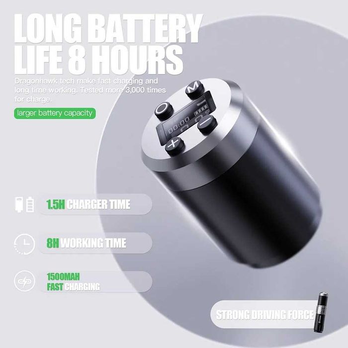 Нова безжична машинка за татуировки Dragonhawk, 2 батерии 1500mAh ...