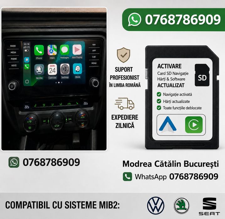 Activare Apple CarPlay & Android Auto | Hărți Europa 2026-2027 | VW Audi Skoda Seat Porsche