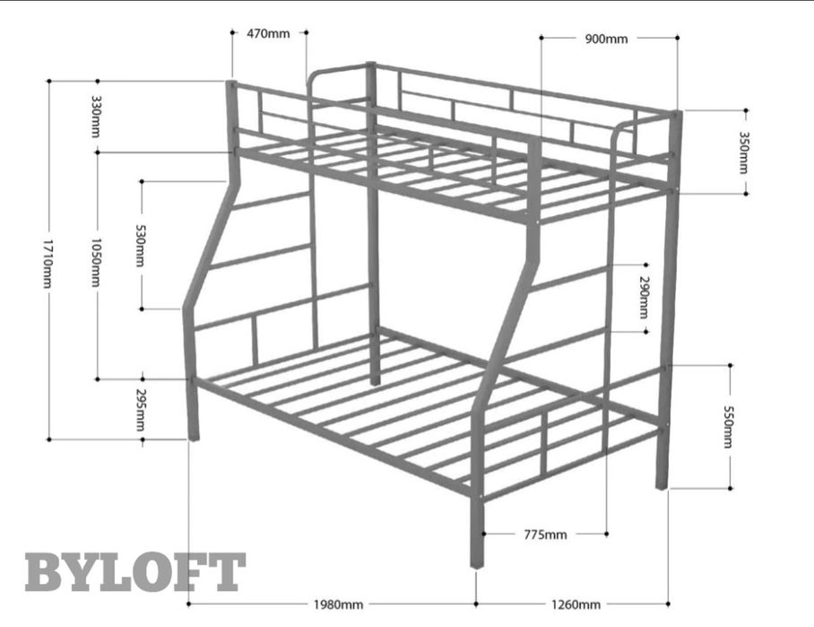 Кровать двухъярусная МОСКО металлическая для детей и взрослых, Разборн