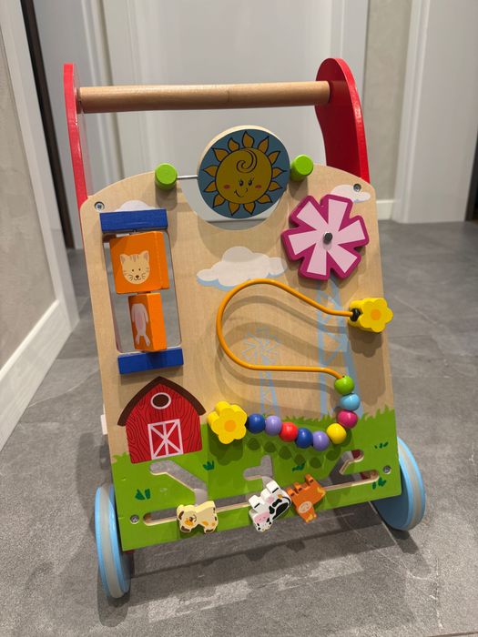Детски дървен уолкър за бутане в червен цвят, Viga toys