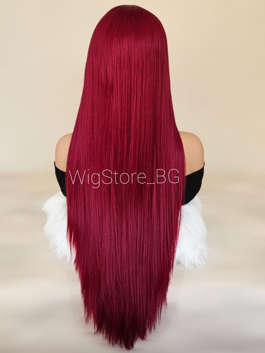 Права дълга червена перука без бретон