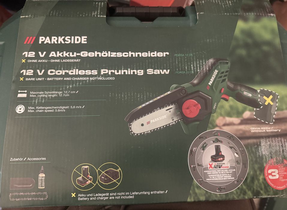 НОВА Parkside 12V акумулаторна мини резачка за клони 12,7 см, 3 Год