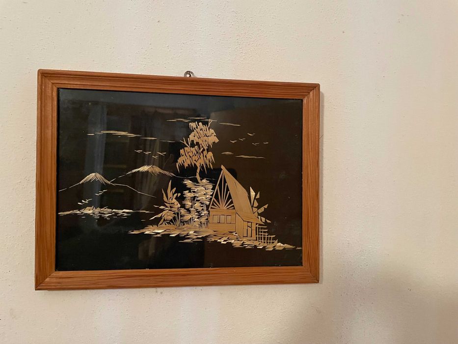 Ръчно изработено пано от слама в дървена рамка