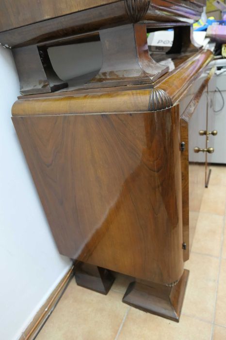 Mobila Veche Lemn Art Deco Bufet Comoda Vitrina Oglinda Bronz