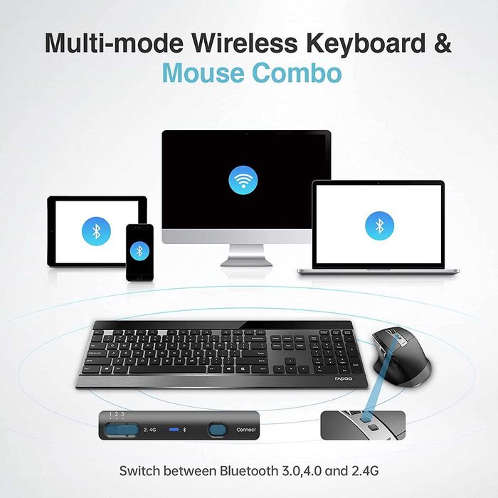 Самый стильный комплект клавиатура + мышь - Rapoo 9900M по акции!