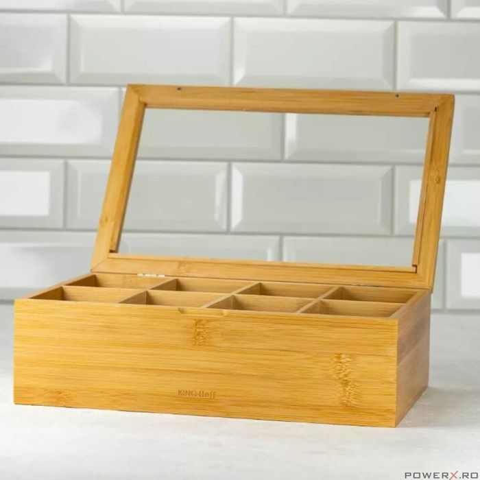 Recipient din bambus, cutie pentru depozitare plicuri ceai, 30x19x9,5