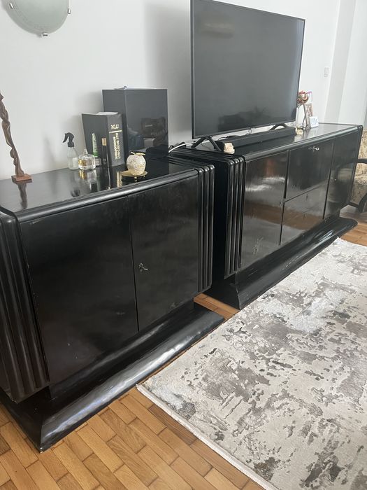 Set mobilier Art Deco autentic-,finisaj negru lucios