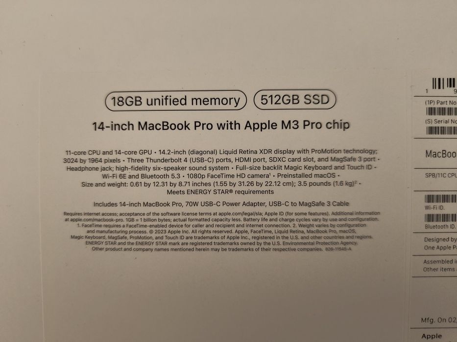 MacBook pro 14 M3 pro 512gb Space Grey