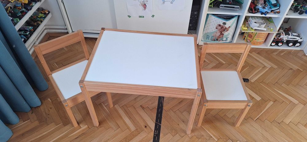 Masă pentru copii + 2 scaune, alb/pin LÄTT Ikea