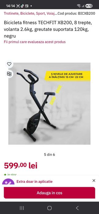 Bicicleta fitnes pliabila magnetica TECHFIT XB200