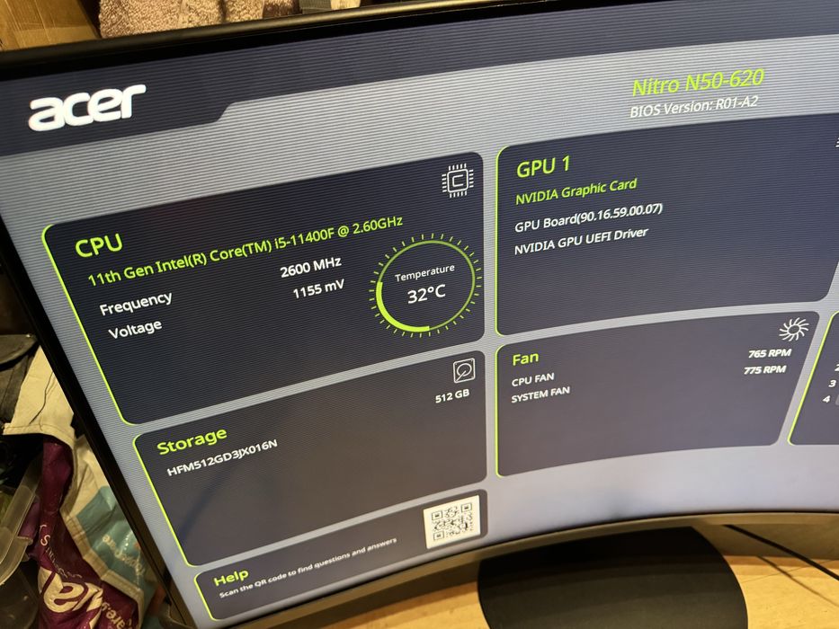 геймърски компютър Acer nitro i5 11gen2,6ghz/16ram/ssd512gb/6gb video