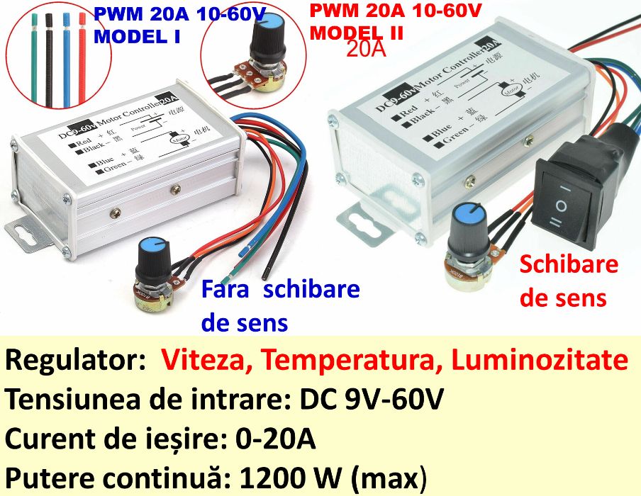 PWM 20A 9-60V Schimbare sens Regulator de turatie motor cc. Nou