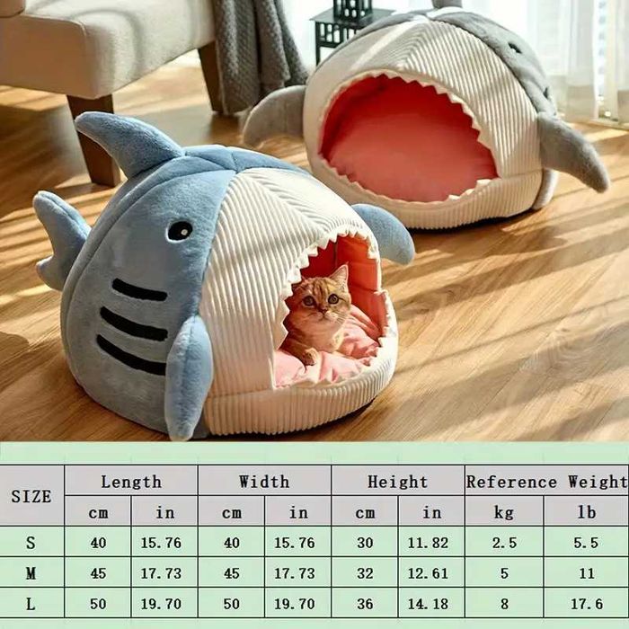 Котешка къша - хралупа с формата на акула, легло за котки, котка, куче