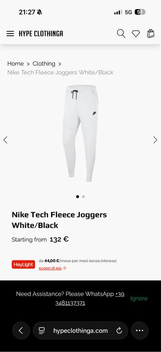 Nike Tech Fleece Joggers White/Black