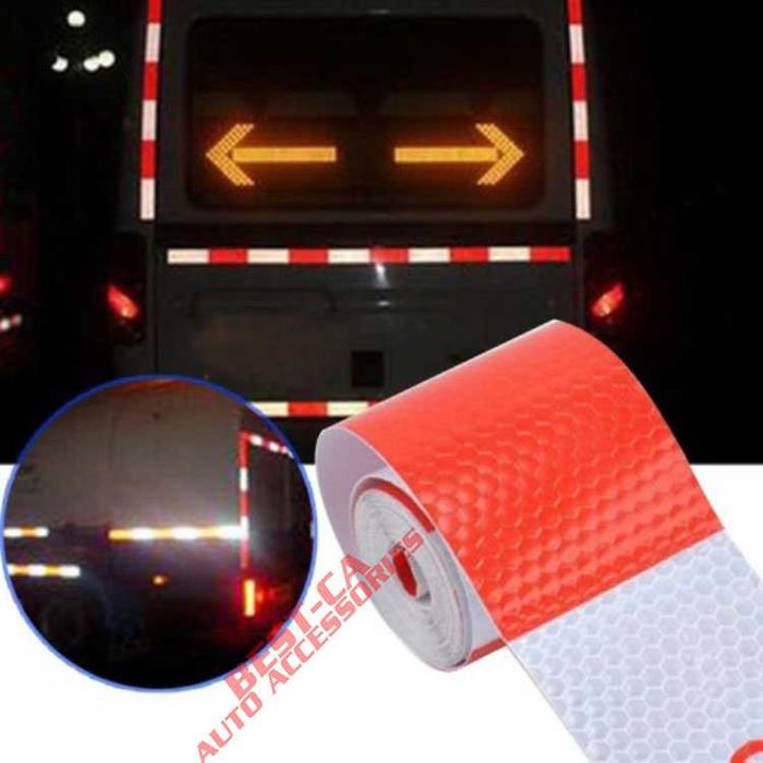 3M premium rola banda reflectorizanta tip fagure rosu cu alb 45m x 5cm