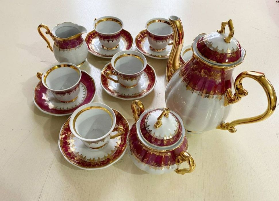 Новый Чешский сервиз Zajecar 6 персонный 24 караат золото. Советский