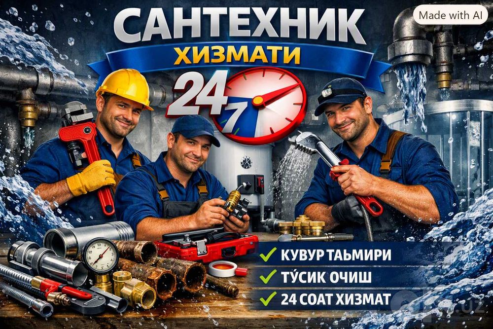 Чистка канализации Сантехник Отопление под ключ Круглосуточно Ташкент