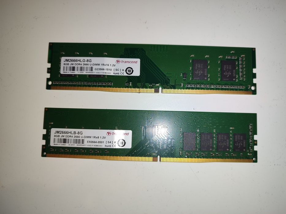 Две Пръчки Памет 8GB DDR4 2666MT/s, Transcend JM2666HLB-8G, 1.2V