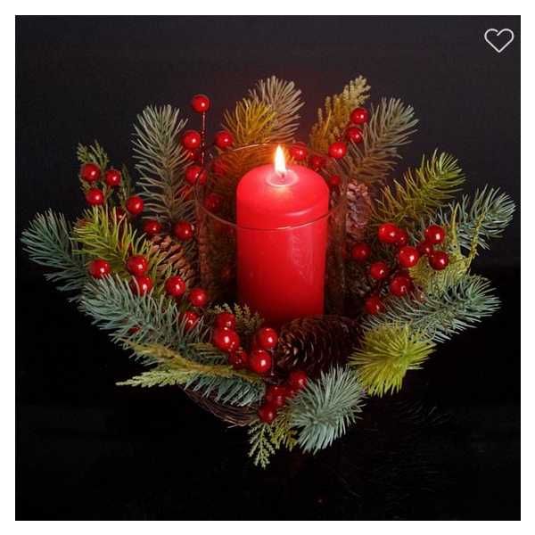 Коледен венец с поставка за свещ Mercado Trade, Метал, Борови клонки