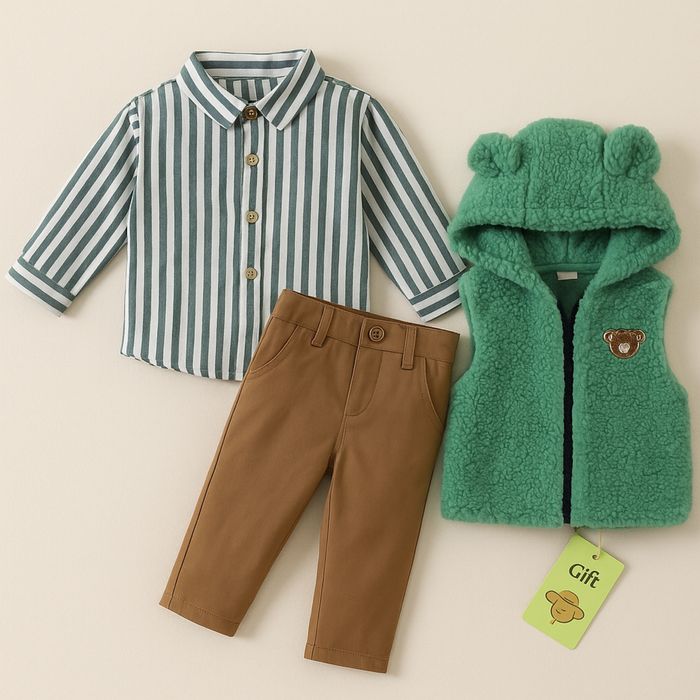 Комплект за момче подарък пухкав елек