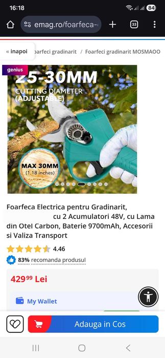 Foarfeca electrica pe acumulatori NOUA PUTERNICA Gradinarit crengi vie