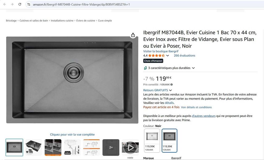 chiuvetă de bucătărie Ibergrif M87044B 1 cuvă, 70 x 44 cm