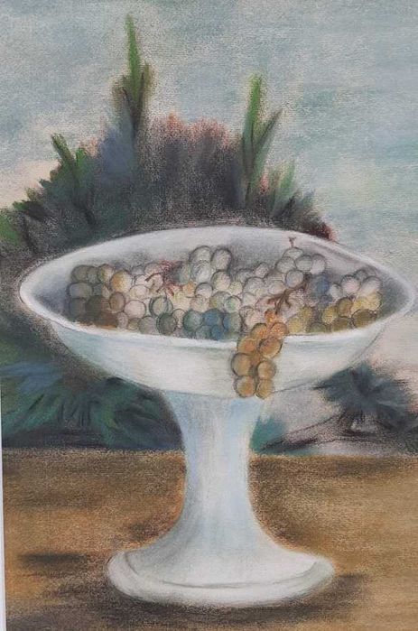 Tablou vechi - natura statica cu masca - semnat Iser 1934