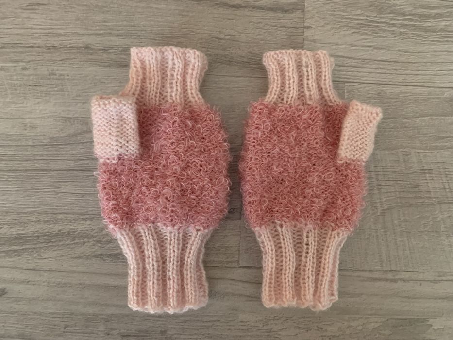 Ръчно плетени розови дамски ръкавици без пръсти, За момичета или жени