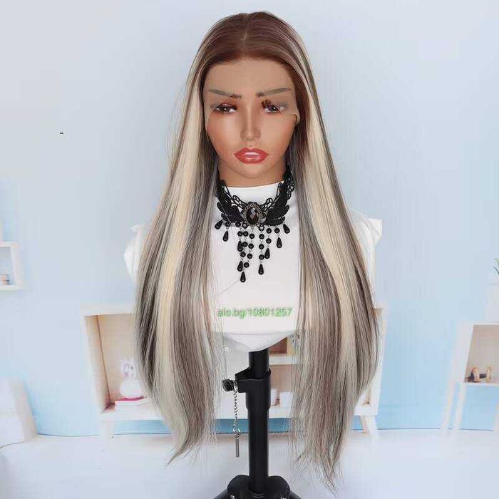 Лейс фронт перука 80 см руса с кафяви кичури – синтетична 13х4х1