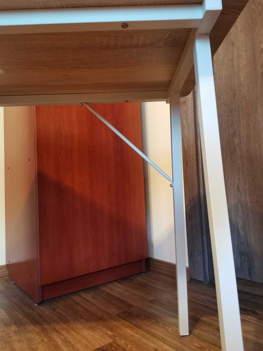 Birou suport metalic alb si placa de PAL stejar, 100 x 46 x 74cm