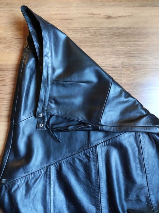 Дълга черна лъскава кожена пола от истинска естествена кожа, размер L