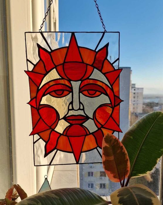 Vitraliu soare în stil art deco 36x25cm