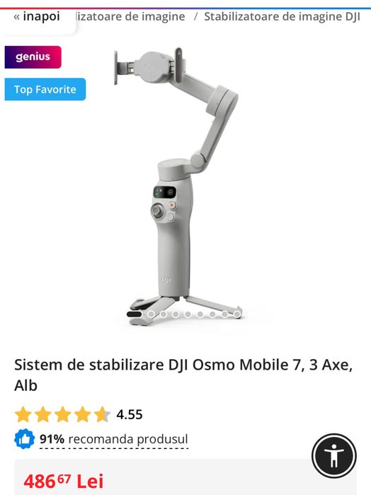 DJI Osmo Mobile 7, 3 Axe, Alb, sigilat, transport inclus