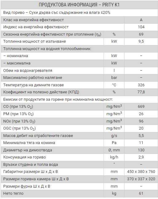 Камина Prity K1 9 kW на твърдо гориво - печка на дърва и въглища