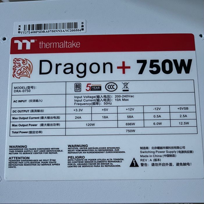 Блок питания Thermaltake Dragon+ 750W
