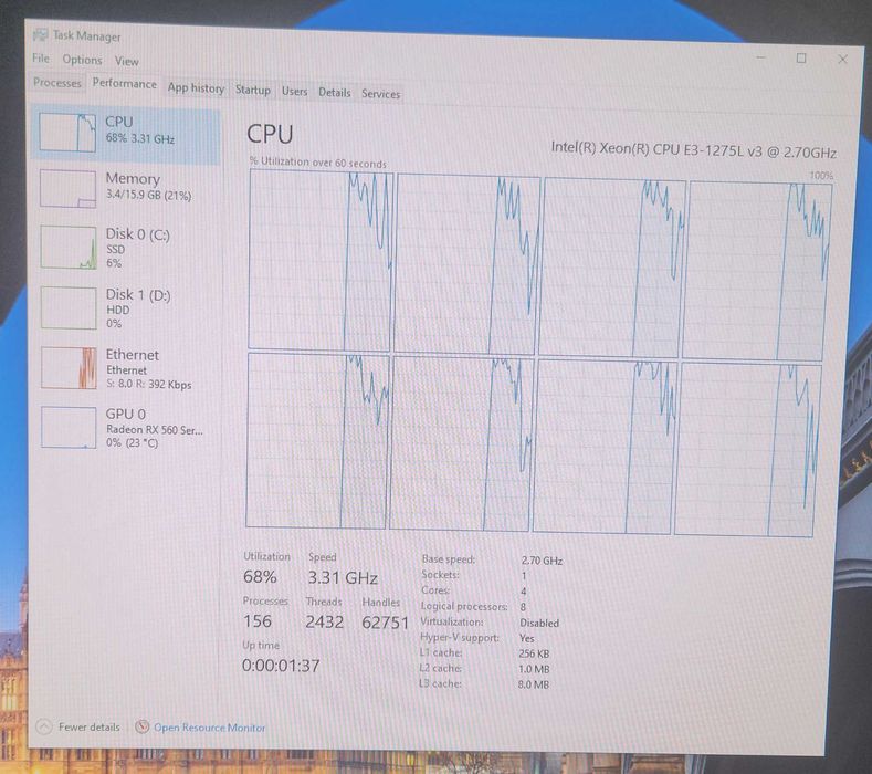 Unitate PC + 2 monitoare - 8 cores, 16gb, 250gb ssd, 2tb hdd