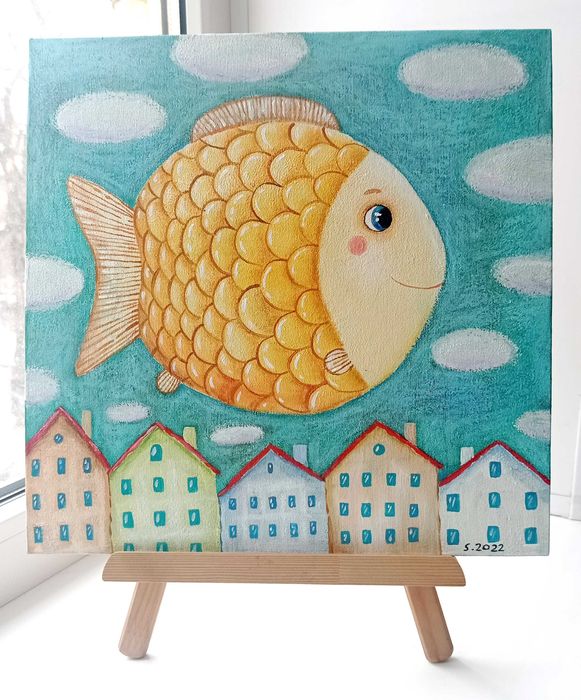 Картина акрилом "Солнечная рыба"