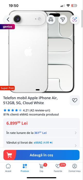 Iphone 17 Air 512GB/cloud white/Sigilat/Factura