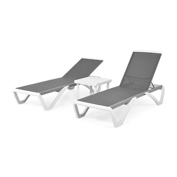 Set mobilier plaja/gradina/terasa, 2 șezlonguri și masa Gri/Alb NOU