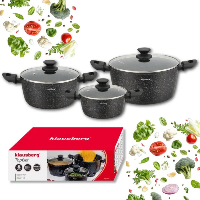 Set de 3 oale cu strat marmorat, 20, 24, 28 cm, 2.4, 4.1, 6.1 litri,