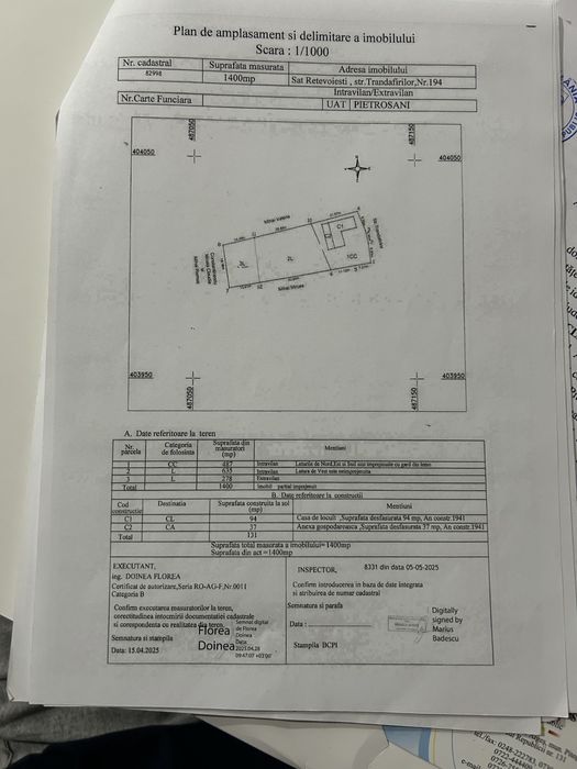 Casă și teren 1400 mp – Sat Retevoiești, Pietroșani, Argeș
