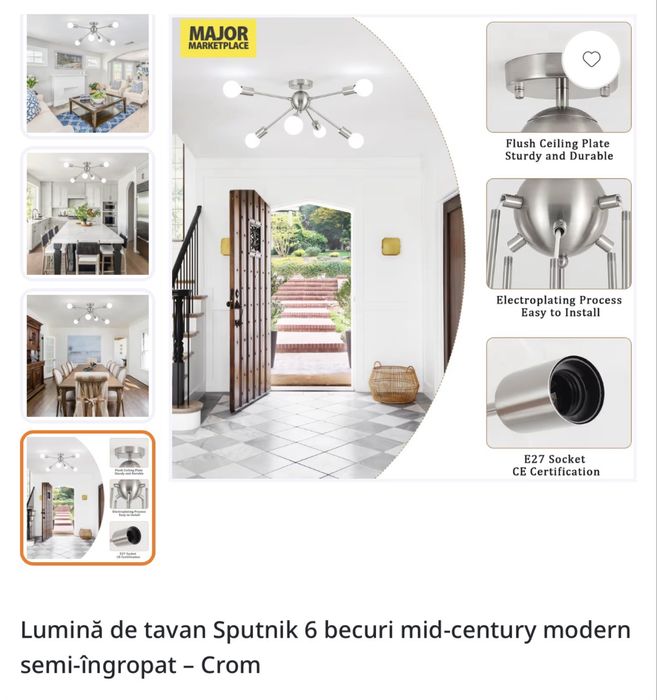 Lampa de tavan Sputnik 6 becuri crom
