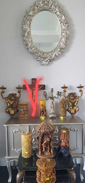Sfeșnic/Crucifix vechi din lemn masiv  și bronz