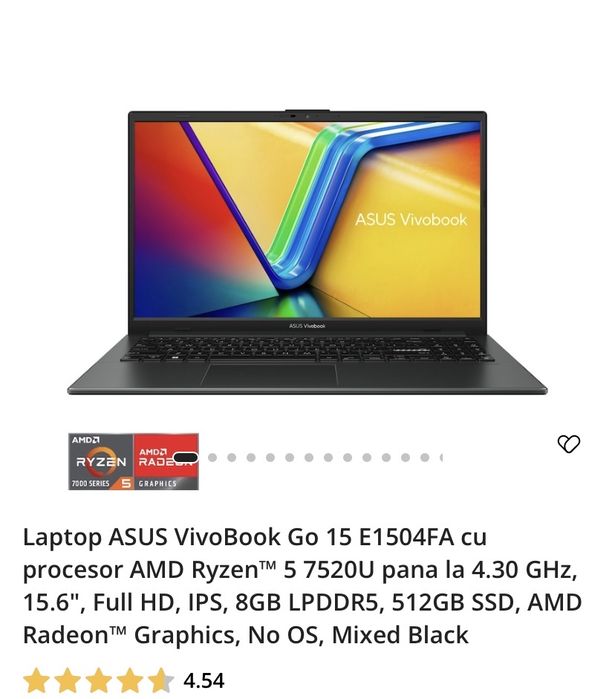 Laptop Asus VivoBook Go 15 M515DA, 8 GB RAM, 15,6 inch